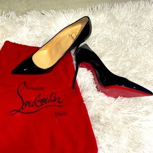 Authentic Christian Louboutin Kate Pointed Toe Black Patent Leather Pumps